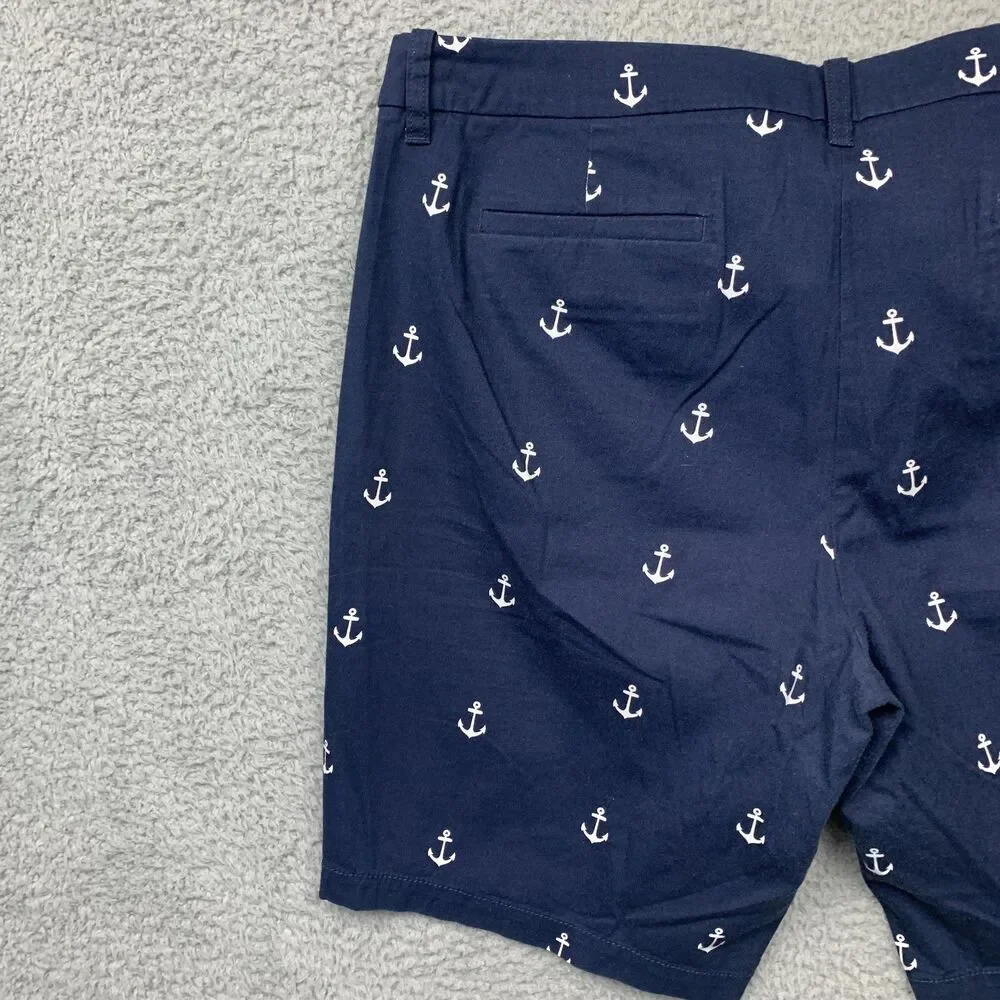 J.Crew Shorts Womens 16 Blue Anchor Print Bermuda Twill Nautical Coastal